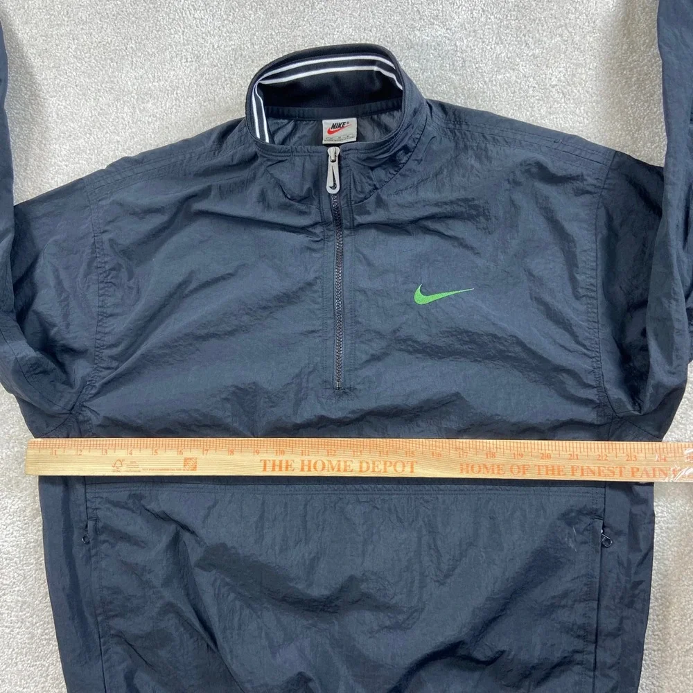 Vintage 90's Nike Windbreaker Pullover Men M Black Green Half Zip Spell Out